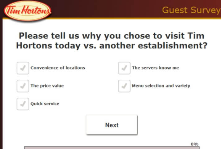 Tell Tim Hortons Guest Survey